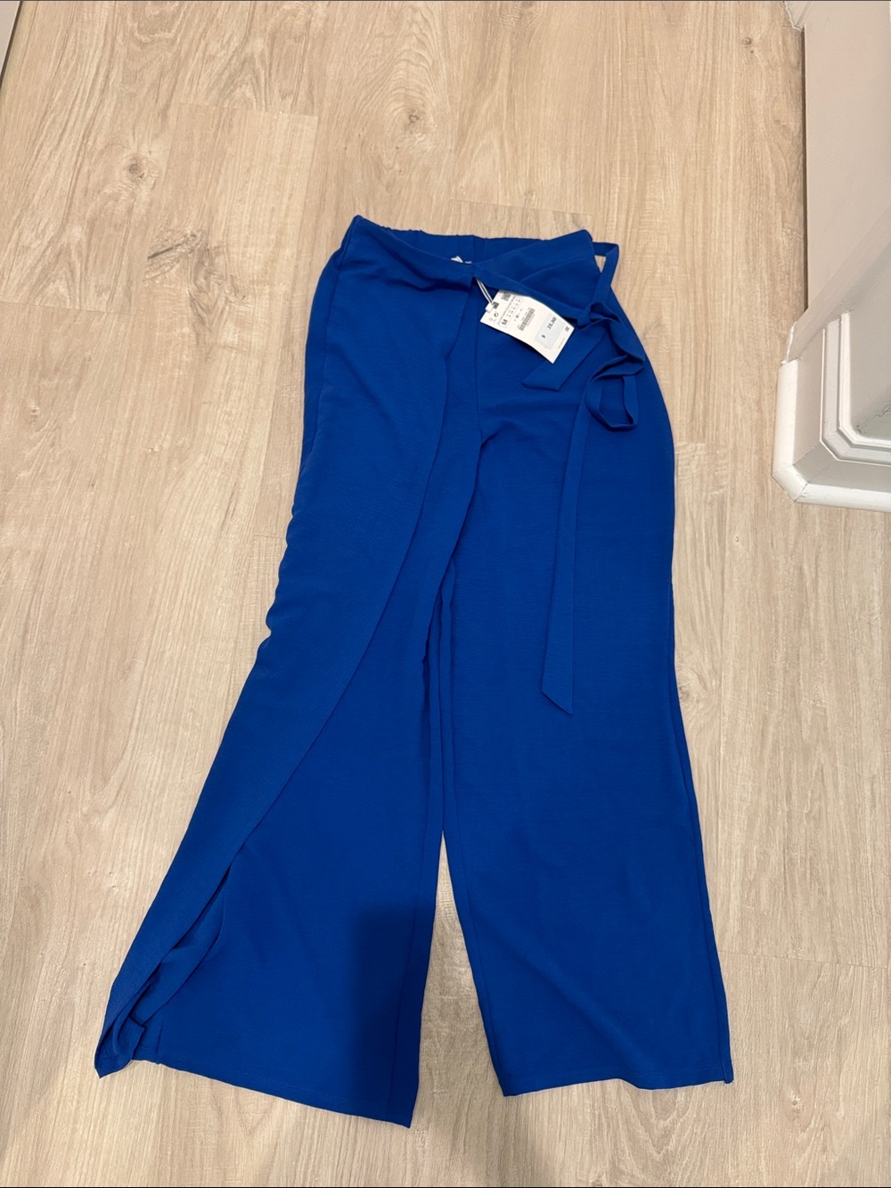 Zara Cobalt Blue Wide-Leg Tie-Waist Pants
